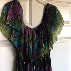 Watercolor feather print dress